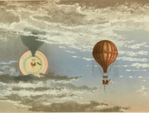 An illustration of a hot air balloon in the sky