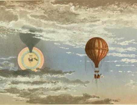An illustration of a hot air balloon in the sky