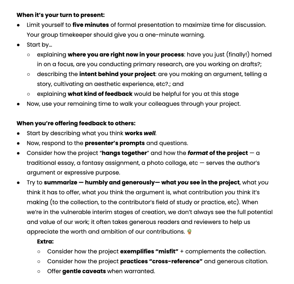 An excerpt from the peer-review process document for our first workshop 