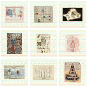 A grid of collaged images relating to each week of the class